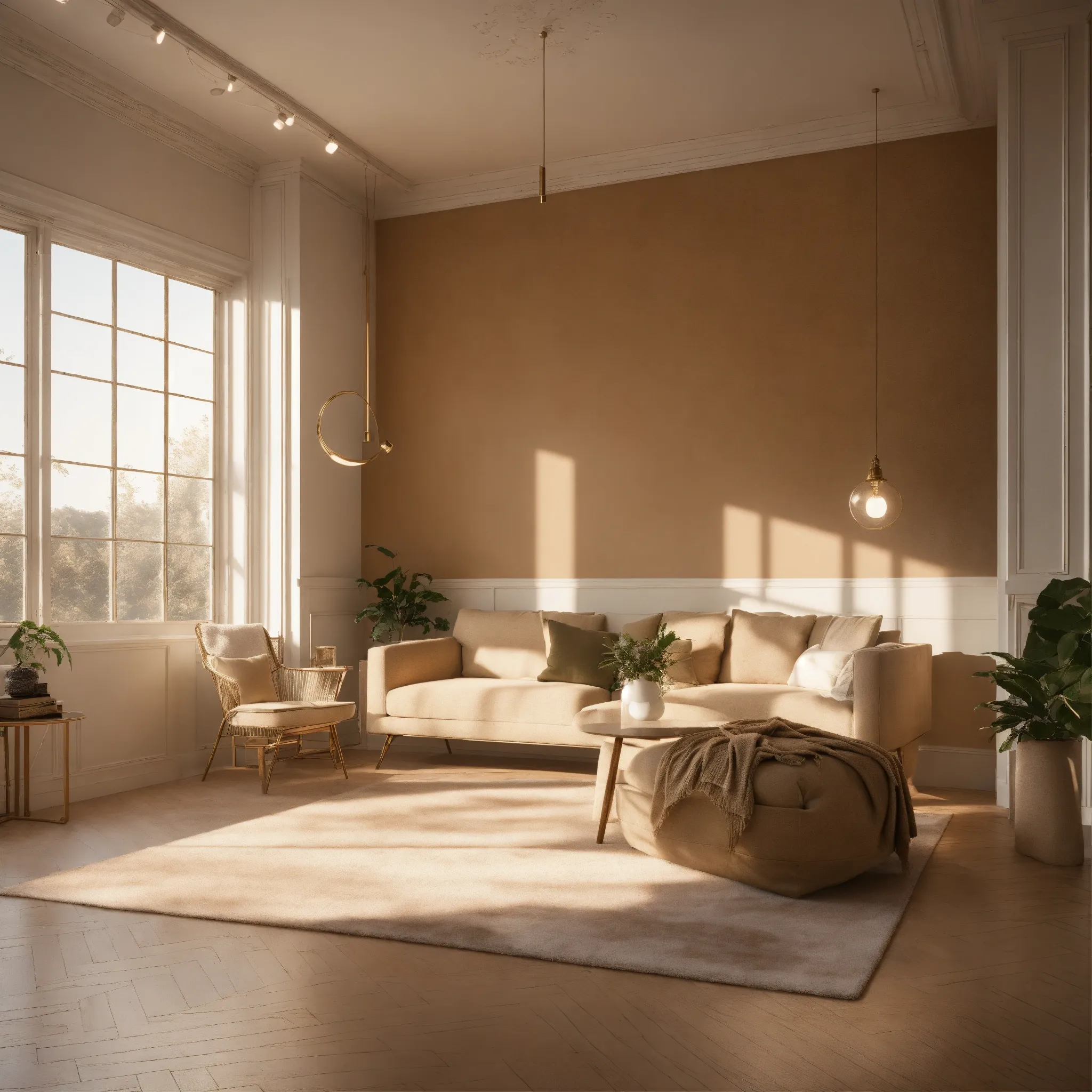 Minimalistische woonkamer met neutrale kleuren